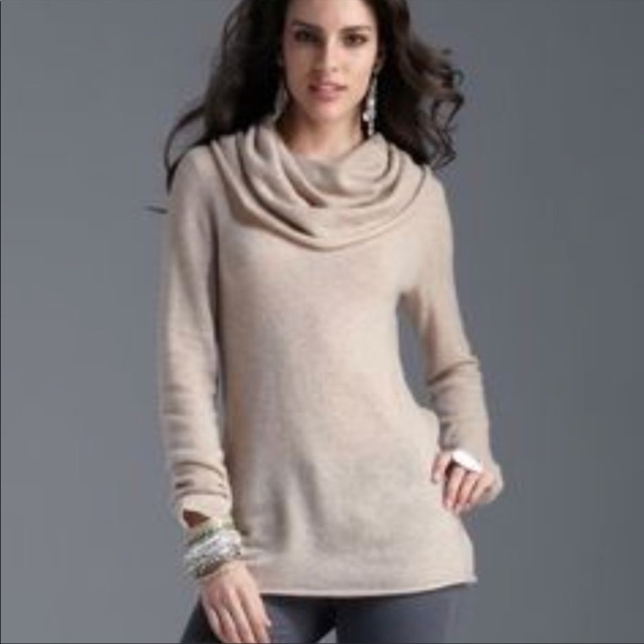 Aqua Cashmere Cowl/Off-Shoulder Grey Sweater - Picture 4 of 4